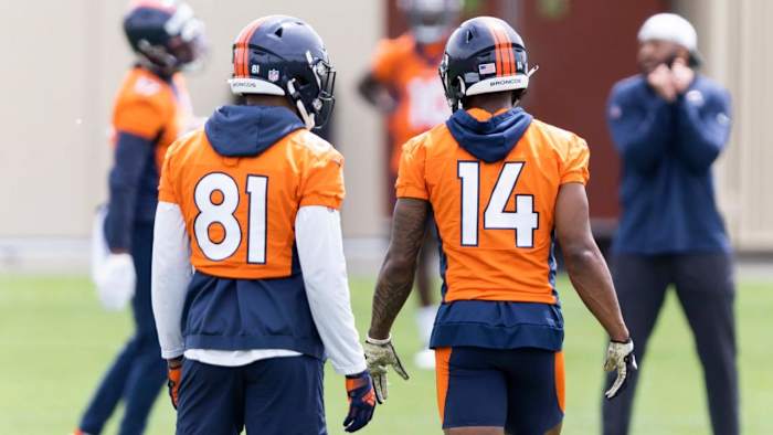 Denver Broncos wide receivers Courtland Sutton and Tim Patrick.